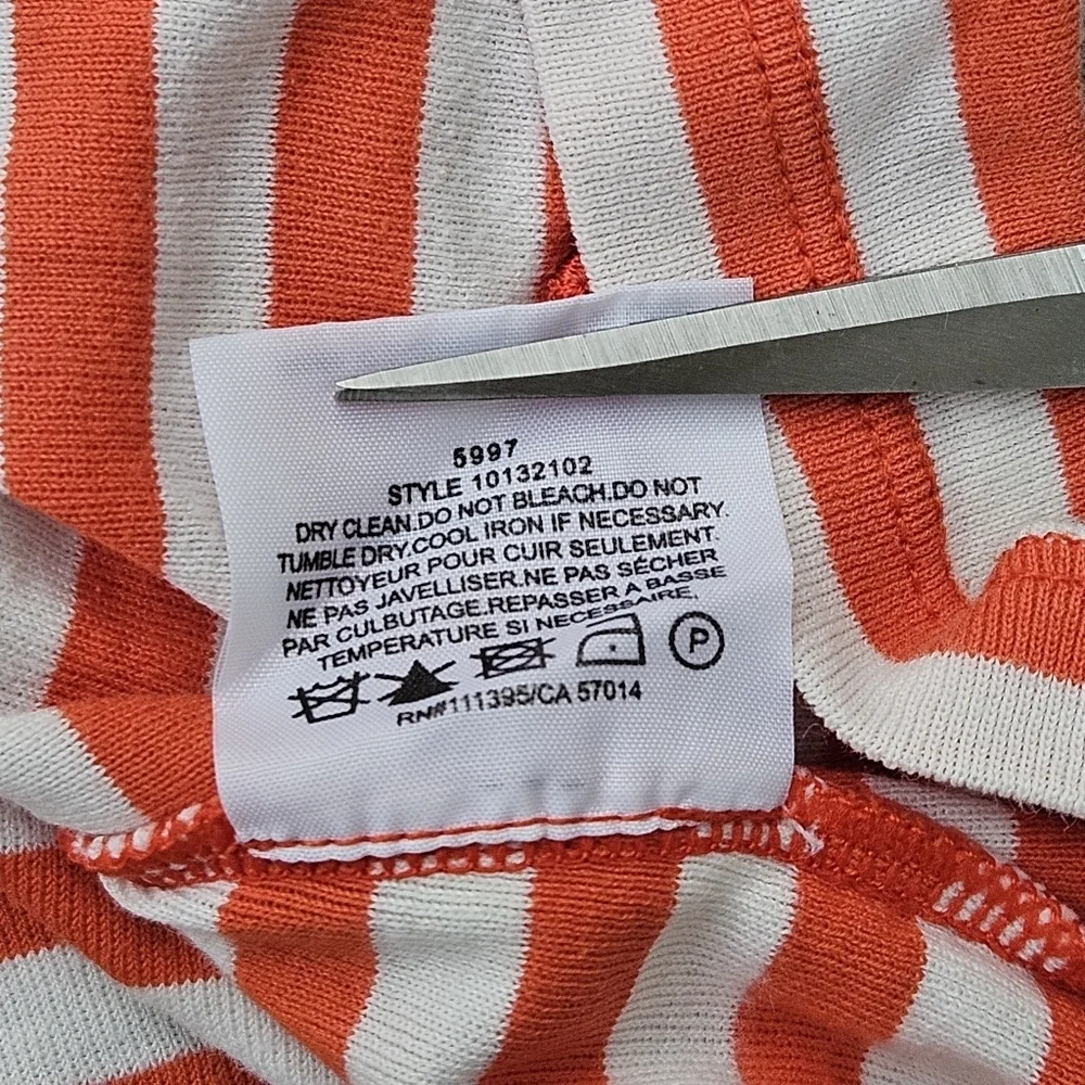 Tory Burch Multi Color Striped Long Sleeve Tee Shirt Peach White Navy Blue Small